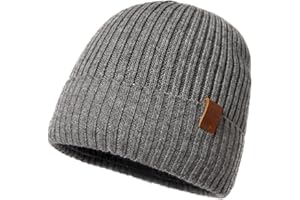 Fancet 100% czapka wełniana z merynosów dla mężczyzn i kobiet, ciepła czapka zimowa z polarową podszewką do biegania, golfa, unisex, dopasowanie, miękka i rozciągliwa, wełniana czapka męska, czapka z