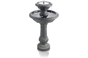 Primrose 84cm Windsor Double Tier Fountain Solar Bird Bath Water Feature with Lights