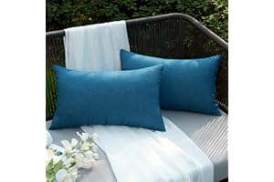 EMEMA Taie d'oreiller Extérieure Imperméable en Polyester Doux avec Surface Hydrofugfe Housse de Coussin de Jardin Balcon Décoratif pour Salon Chambre Lot de 2 30x50cm Bleu foncé