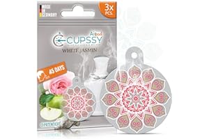 Ambientador Coche,Cupssy Airpad, neutraliza olores malos,Perfume aroma White Jasmin, suave - elegante y agradable, Para guantera, Cochera, Maletero,Garaje, Casa, Armario,Salon (Airpad 3 unidades)