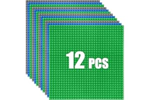 HUIZDQ 12 Stück Klassische Grundplatten für Bauklötze, 100% kompatibel mit Allen großen Marken, mit 32 X 32 Noppen, Grau/Grün/Blau