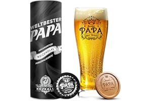 KEZKALS Vatertagsgeschenk für Papa, Weizenbiergläser 0,5 mit Gravur, Geschenk Vatertag, Bierglas mit Gravur, Personalisierte Bester Papa Geschenk