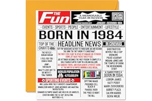 STUFF4 40th Birthday Cards for Men Women - Born In 1984 Newspaper - Happy 40 Birthday Card for Mum Dad Uncle Aunt Vintage Retro Back In 1984, 145mm x 145mm Forty Fortieth Bday Greeting Cards