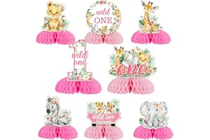 JOLLYBOOM Safari Party Decorations 1st Birthday Girl, Wild One Table Centrepiece Honeycomb, Double-Sided Printing Pink Safari Jungle Animal Honeycomb Centerpieces for Girl 1st Birthday Decorations