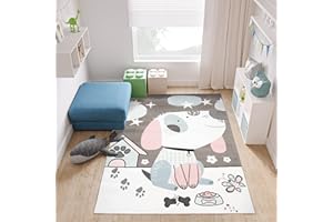 TAPISO Baby Tappeto Gioco Bambini Sala Giochi Cameretta Bambini Ragazzi Camera Morbido Motivo Astratto Animale Cane Multicolore Tonalità di Grigio Pelo Corto 80 x 150 cm