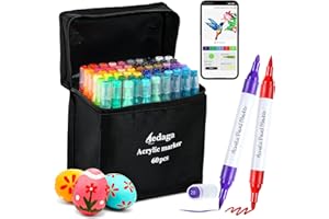 AEDAGA 60 Colours Numbered Acrylic Paint Pens with Free App, Dual Tip Acrylic Paint Markers with Brush Tip and Fine Tip for Adults, Kids, Eggs, Wood, Rock, Canvas, Plastic, Stone, Glass, Ceramic