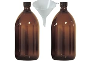 MIKKEN Viva-Haushaltswaren Gabriele Hesse e.K. Lot de 2 bouteilles de pharmacien marron de 1000 ml - Fabriqué en Allemagne - Sans BPA - Avec entonnoir