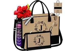 Adoryoung Monogram Initial Personalized Canvas Tote Bags for Women, Jute Double-sided Monogrammed Makeup ags Gifts for Women