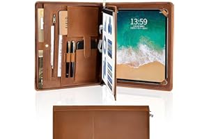 CALFINDER Cartella per conferenze in pelle con cerniera, cartella A4, tasca per tablet cartella business con supporto per blocco per appunti organizer per cartelle documenti A4 per iPad Pro 12.9 2018/2020