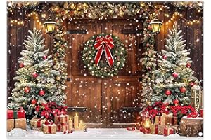 Luminora 2,1 x 1,5 m Hiver Noël Rustique Grange Bois Porte Toile de Fond Flocon de Neige Arbre de Noël Couronne Fond Festival Anniversaire Baby Shower Décor Fête Photo Bannière