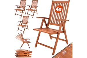 ‎CASARIA Casaria® 4X Gartenstuhl Klappbar Holz Armlehne FSC®-Zertifiziert 4 Personen 160kg Belastbarkeit 5-Fach Verstellbar Garten Balkon Gartenmöbel Eukalyptus