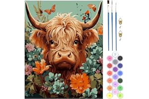 QENSPE Cow Paint by Numbers for Adults and Beginner, Flower Painting by Number Kits On Canvas, Frameless DIY Color Oil Painting Acrylic Paints, Home Wall Decor 40x50cm/16x20in