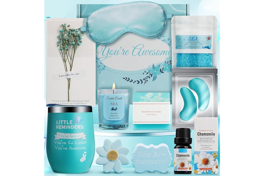 Pearshek "You're Awesome" Chamomile Pamper Gift Set for Women - Luxury Spa Kit with Insulated Wine Tumbler, Relaxation Self Care Hamper for Mum, Best Friend, Sister, Birthday & Get Well Soon