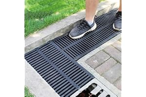 VIBEO Canaletta Scolo Acqua Piovana Robusta Griglia di Scarico del Canale in Plastica Polimerica, Copertura di Scarico Esterna Nera per Il Seminterrato del Parco Lungo La Strada, Griglia di Drenaggio per Gr