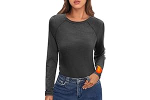 Crewhpo Camiseta Termica Mujer Manga Larga Ropa Interior Elástica y Transpirable Camisetas Térmica Cuello Redondo Tops para Running Fitness Esquí