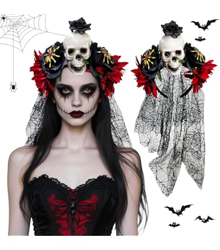 IWTBNOA - Cerchietto Per Capelli Con Velo, Stile Halloween, Con 3 - Foto 10
