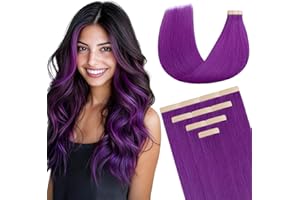 DOORES Extension Biadesive Capelli Veri, 10pz 40cm 25g Viola Brillante Tape in Hair Extension Biadesive Capelli Veri Lisci Remy