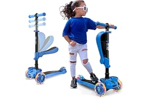 Hurtle Patinete, Scooter para niños, 2 años en adelante, Asiento abatible, Altura Ajustable, Monopatin 2 en 1, Luces Intermitentes