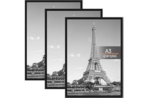 upsimples 3 Pack A3 Picture Frame, A3 Picture Frame Black for Photo Gallery - Slide-In Strips, Horizontal or Vertical Wall Mounting