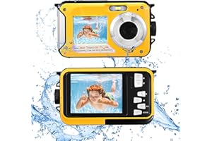 Kotsy unterwasserkamera Full HD 2.7K 48MP, Doppelbildschirm Anti-Shake mit LED-Mikrofon und 16 x Digital wasserdichte Kamera for Self-Timer Underwater, Swimming