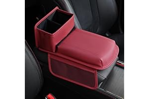 Qirc Car Armrest Cushion, Upgraded PU Leather Car Arm Rest Cover with Cup Holder and Storage Bag, Universal Memory Foam Center Console Pad for Car/Truck/Auto/SUV (Red)