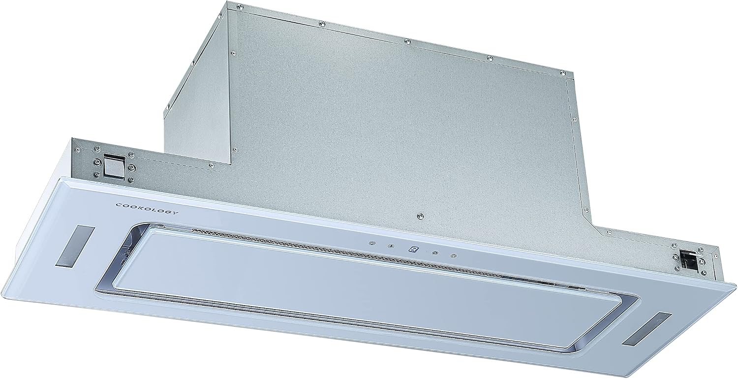 Cookology BUGL900WH/A+ Energy A+ Rated Built-in White Glass 90cm Integrated Canopy Cooker Hood