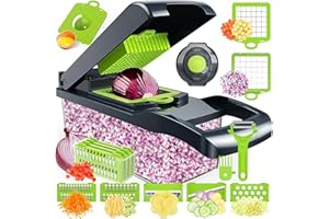 ZOOTSING 16 in 1 elicottero vegetale, taglio vegetale multifunzionale Dicer con 8 lame, alimenti professionisti/cipolla/cipolla/patate aglio aglio con contenitore per cucina (grigio)