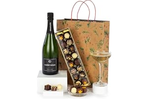 Virginia Hayward Champagne Hamper - Champagne and Chocolates Gift, Indulgent Hampers & Gourmet Gifts with 75cl Gaston Declos, Linden Lady Luxury Chocolate Selection - Luxurious Christmas Presents