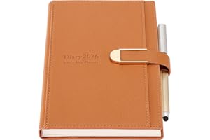 Mljtoyo Diary 2026 Day to Page A5, Jan 2026-Dec 2026, Daily Planner Schedule Organiser with Pen, Hardcover Agenda Diary Planner with Stickers,Inner Pocket,Premium Thicker Paper,Coffee