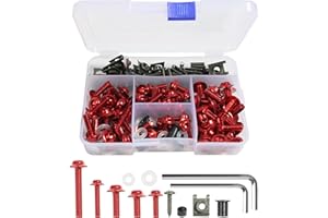 Flaconi 177PCS Tornillos de Motocicleta,Tornillos para Parabrisas de Moto,Tuercas Esparragos Moto,Kit de Tornillos de Carenado de Motocicleta,Adecuado para la Mayoría de Motos (Rojo)