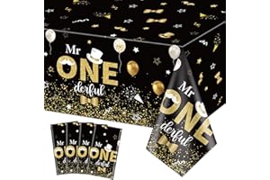 XJLANTTE 4 pezzi Tovaglie per il 1° compleanno Mr Onederful - Rettangolare nero oro copritavolo 1 ° compleanno decorazioni per i ragazzi bambini Baby primo compleanno Shower Party Supplies, 130x220cm