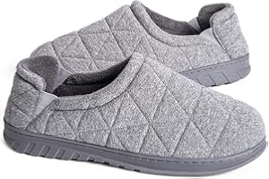 Snug Leaves Men's Quilted Fleece Memory Foam Slippers Breathable Comfy House Shoes with Adjustable Elastic Gores
