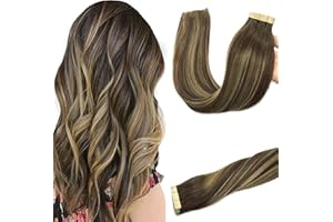 GOO GOO Tape in Hair Extensions Human Hair, 20pcs 50g 14inch, Balayage Chocolate Brown to Strawberry Blonde Real Remy Hair Extensions Seamless Straight Human Hair Extensions