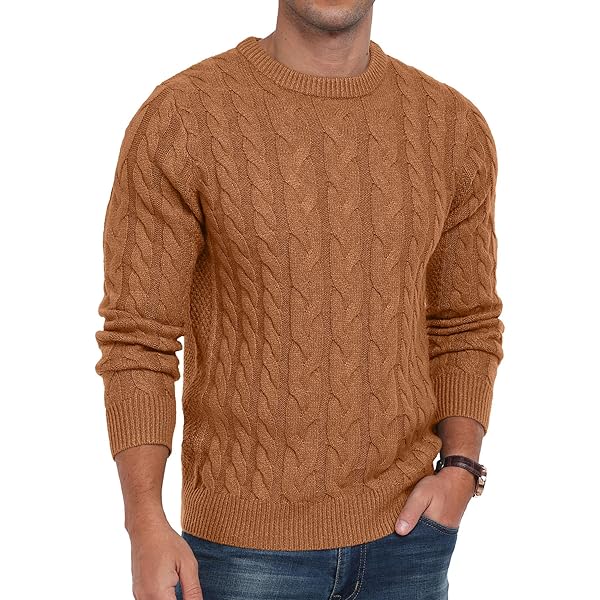 QIXING Mens Knitted Jumper Crew Neck Casual Long Sleeve