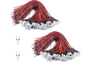 HUAZIZ 100 Pezzi 12V LED Diodi ad Emissione, 3mm Luminosa Luce a Diodi LED Precablata, Led Modellismo(Bianca)