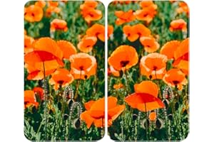 WENKO Plaque de Recouvrement Universelle Mod. Champs de Coquelicots, réglable en hauteur pour tout type de cuisinière, planche à découper et protection anti-éclaboussures, verre, 30 x 52 cm, 2 pièces