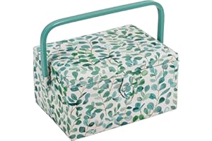 Hobby Gift Exclusive, Boîte à couture moyenne, Boîte de rangement pour travaux manuels, Plateau à accessoires, Coussin à épingles, Poignée en PVC 18,5 x 25,5 x 14,5 cm, Eucalyptus