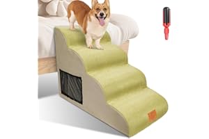 HEVOL Hundetreppe für Kleine Hunde,4 Stufen Große Schwamm Hunderampe mit Waschbar Bezug,50 cm Hoch Katzen Treppe Haustiertreppe für Sofa Bett - Senden 1 Fusselrolle