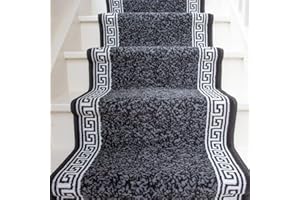 THE RUG HOUSE Dark Grey Stair Carpet Durable Graphite Cream Aztec Tribal Border Stair Runner Rug Custom Length Width - Sold and Priced Per Foot 2' x 15'