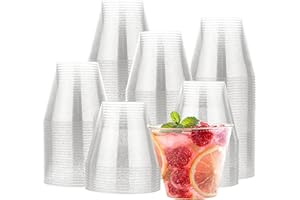 MATANA 120 Gobelets en Plastique Dur Transparent Paillettes Argentées (255 ml / 9 oz) - Verres Élégants et Réutilisables pour Anniversaires, Mariages, Noël, Barbecues, Fêtes