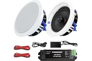 STUDIOFINIX Altavoces de techo Bluetooth 6.5 pulgadas, 320 W, montaje empotrado 2 vías, altavoces de pared para hogar, baño, cocina, oficina, sonido completo