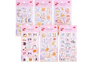 AUTOAU Aufkleber 6 Blätter 3D Katzen Sticker Set Wasserdichte PVC Aufkleber Cute Kätzchen Puffy Sticker zum Stickeralbum Kindergeburtstag für Jungen Mädchen and Lehrer Belohnungssticker