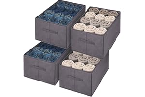 wsryx 4 Pack Large Wardrobe Storage Organiser Boxes for Clothes Jeans Underwear 12 Cell Foldable Drawer Dividers Organiser for Cupboard Closet Shelf (Dark grey)