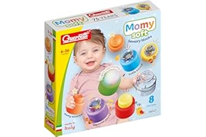 Quercetti Momy Soft Sensory Blocks, Giochi Montessori 6-36 Mesi, 8 Blocchi Sensoriali Morbidi Colorati con Luci e Suoni, Giocattoli Bambini 2 Anni Educativi Sviluppo Motricità