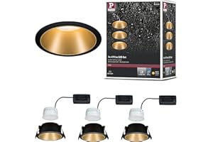‎PAULMANN Paulmann 93404 LED Einbauleuchte Cole rund incl 3x6W dimmbar Einbaustrahler Schwarz, Gold matt Einbaulampe Kunststoff, Alu Zink Deckenspot 2700K