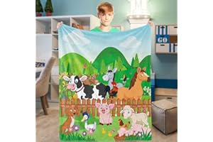 DOMGOGE Farm Animal Throw Blanket, Cartoon Cute Animal Blanket for Kids, Soft Cozy Flannel Farm Dog Pig Lamb Hen Horse Cow Blankets, Fluffy Animal Fleece Blanket for Toddler Girl Boy Gift Crib, 101x127cm