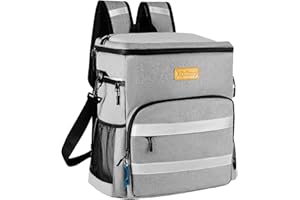 30L Sac à Dos Isotherme à Glacière - Grand Sac a Dos de Pique-Nique Isotherme, Sac Isotherme Portable Cooler Backpack Bag pour Hommes Femmes pour Repas Camping Plage Barbecue(Gris)