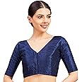 Studio Shringaar Women Readymade Raw Silk V Neck Saree Half Sleeve Blouse