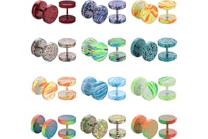 JeryWe 12 paia Colorato Acciaio Inossidabile Finto Dilatatore Fake Cheater Plug Gauges da uomo e donna Piercing all'orecchio Piercing Gioielli