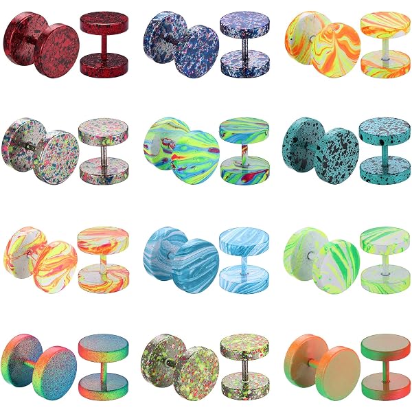16 Paires De Boucles D'Oreilles Faux Plugs - Acier Inoxydable - Punk, Haltères à Pois - 8mm